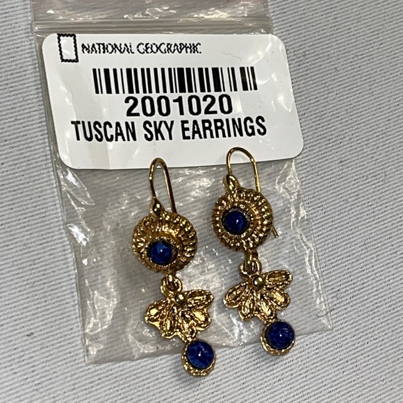 Gold-plated & blue stone dangle earrings, "Tuscan Sky" by National Geographic - Picture 4 of 12